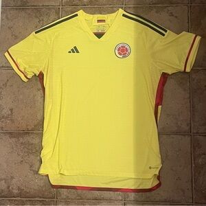 Colombia Adidas Yellow Soccer Jersey with Red and Navy Blue Accents